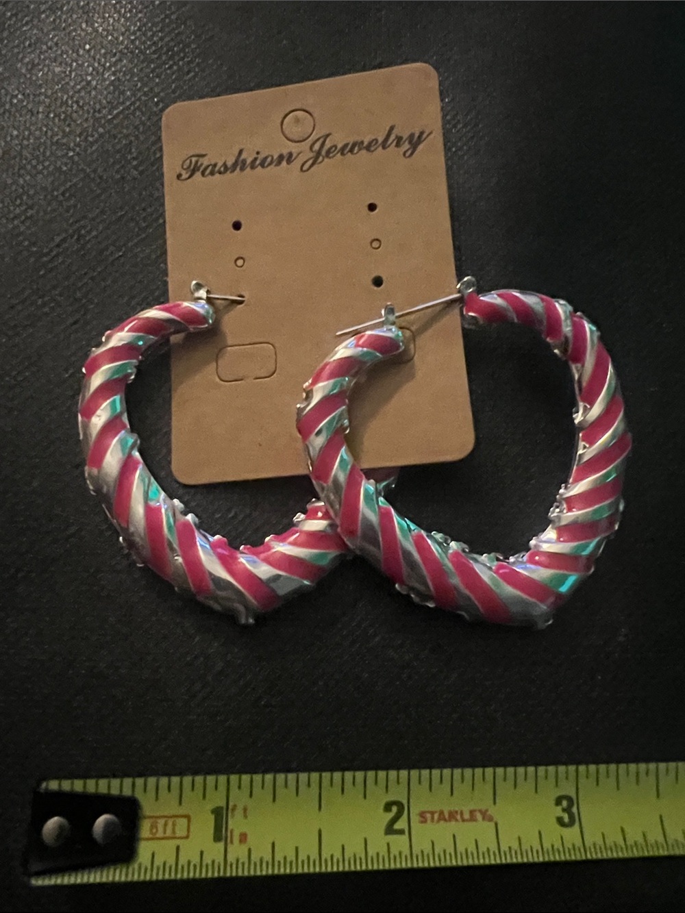 Fashion Jewelry Pink and Silver Striped Twisted Hoop Earrings